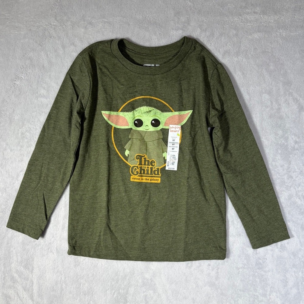 NEW Star Wars Jumping Beans Boy 5T The Child Grogu Green Long Sleeve Tee Toddler